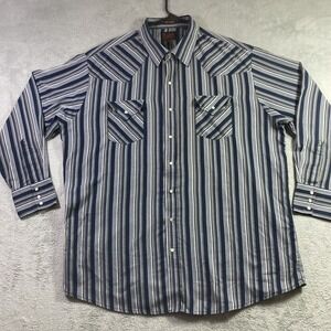 Plains Western Wear Pearl Snap Shirt Men 2XLT Striped Rockabilly Cowboy Rancher